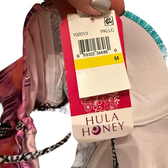 NWT hula honey pink and teal floral tropical print push up swim top size M - Picture 6 of 6